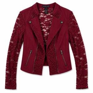 Y2K Material Girl Maroon Lace Moto Jacket